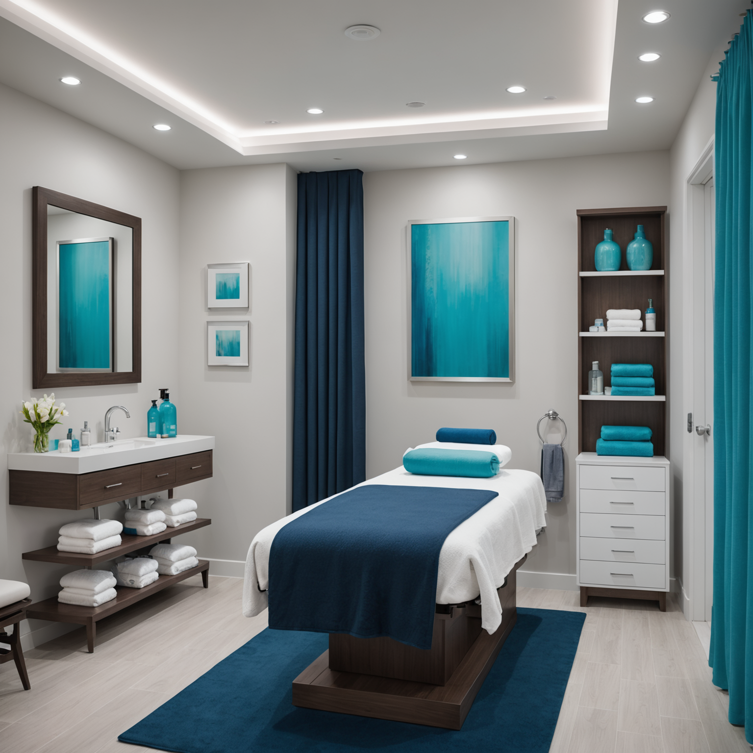 A serene spa interior with a treatment room ready for a client