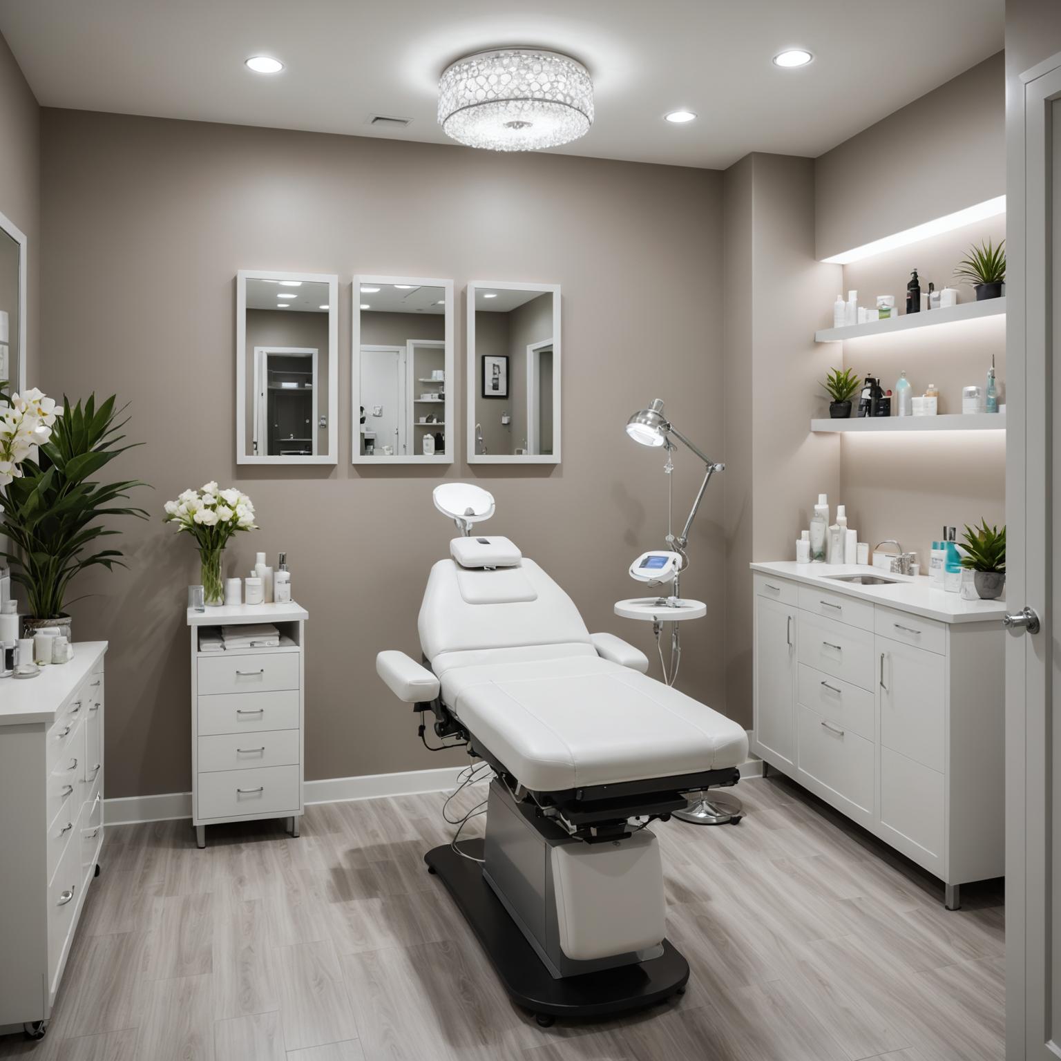 A serene treatment room with an esthetician preparing tools for a Botox procedure.