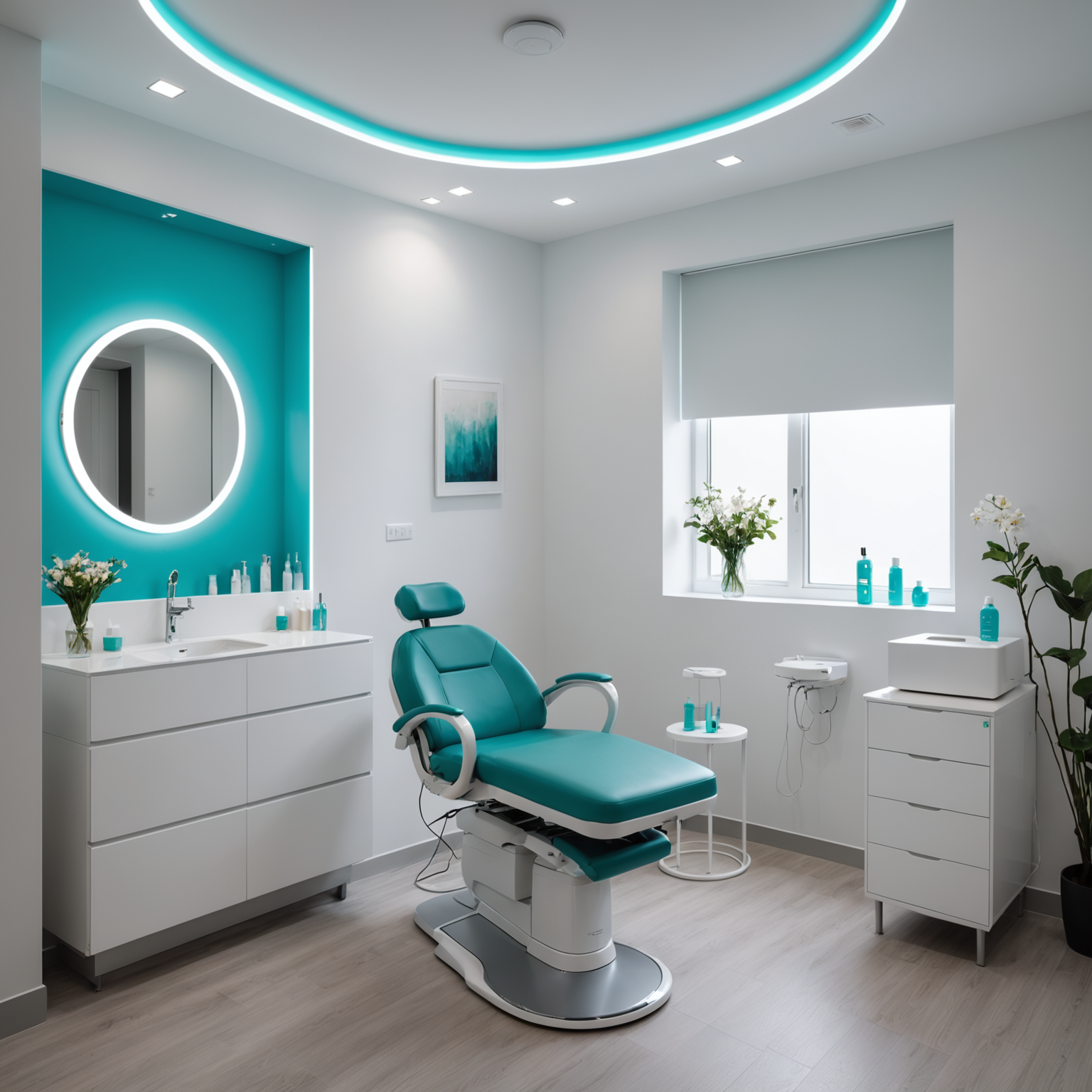 A well-lit, modern treatment room in a cosmetic clinic