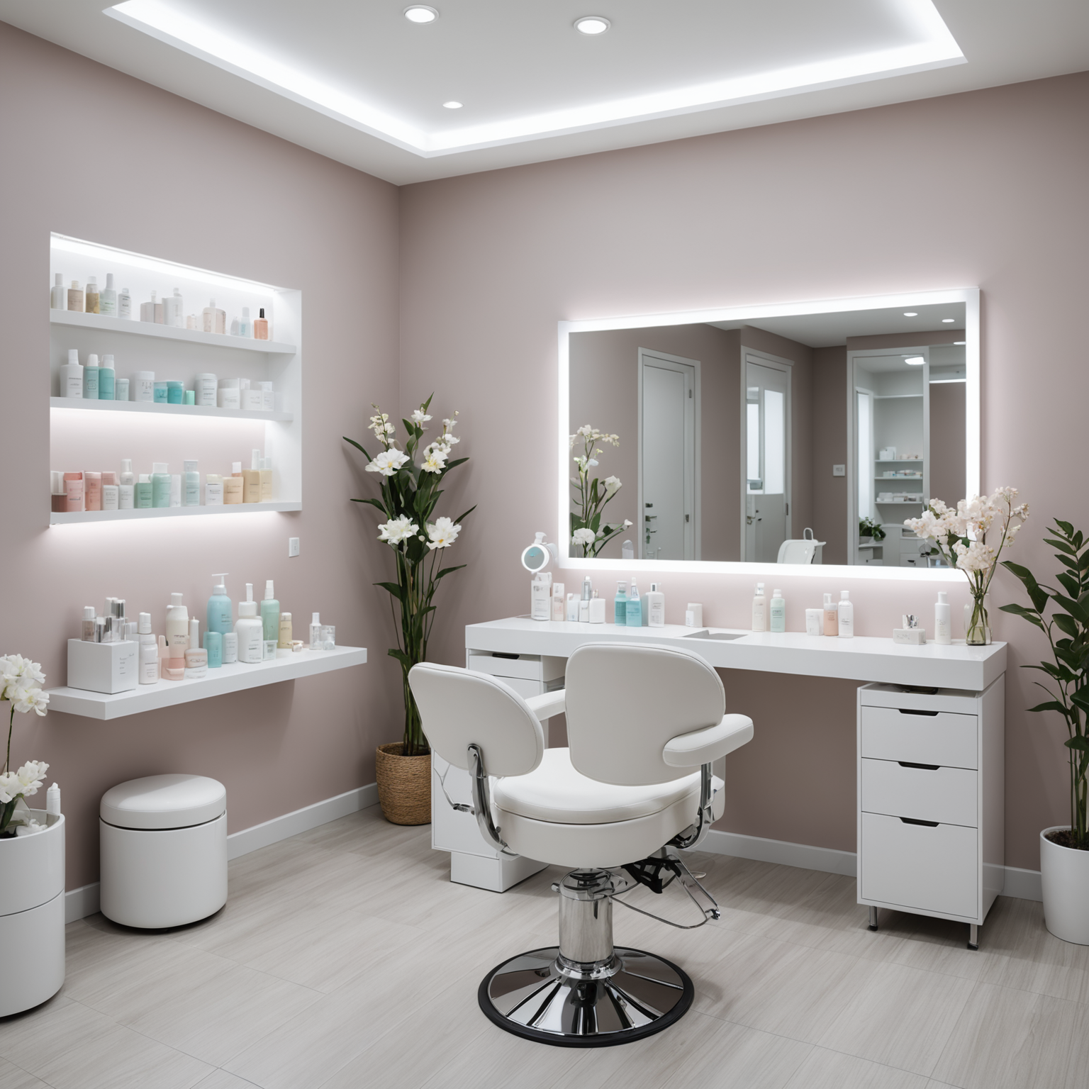 A serene cosmetic clinic treatment room with sterile tools and skincare textures, capturing a professional and welcoming atmosphere.