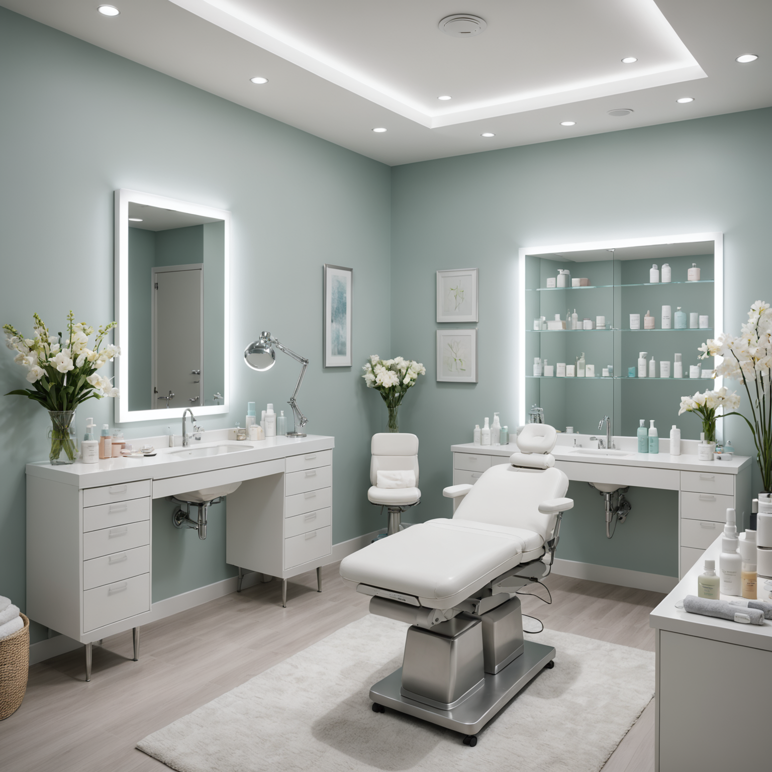 Treatment room with esthetician hands holding sterile tools in a spa-like setting