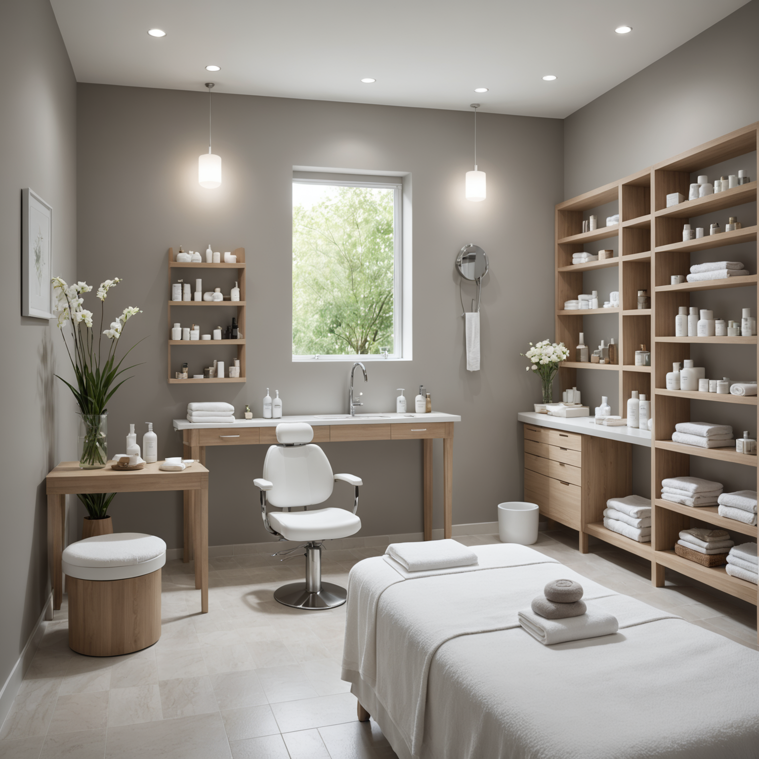 A serene spa interior with esthetician tools neatly arranged